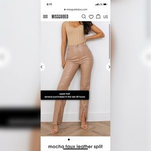 Missguided Mocha Faux Leather Split Pants - US2